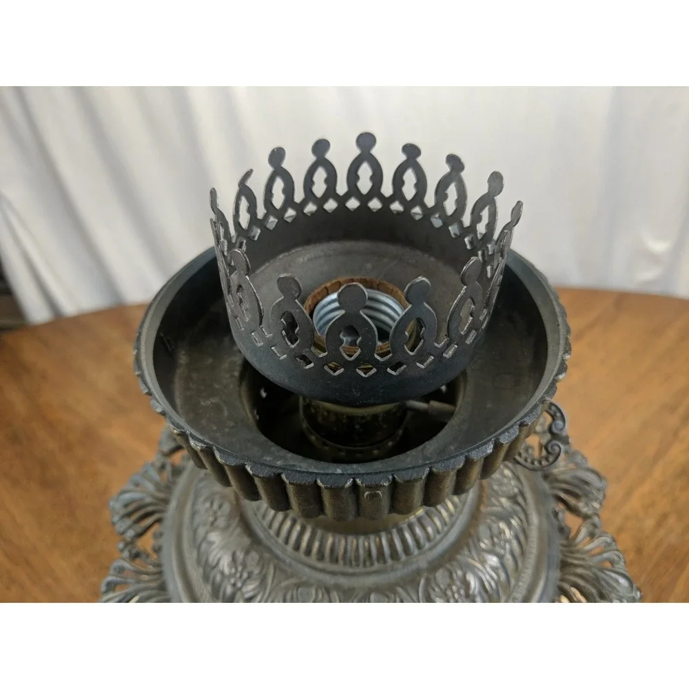 Antique Victorian Art Nouveau Gone With the Wind Hand Painted Peony Floral Lamp